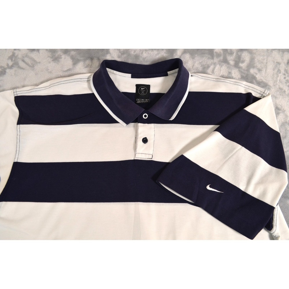 Nike Rugby Style Polo‎ Shirt Mens XL Colorblock Striped Navy Blue & White - Picture 7 of 16